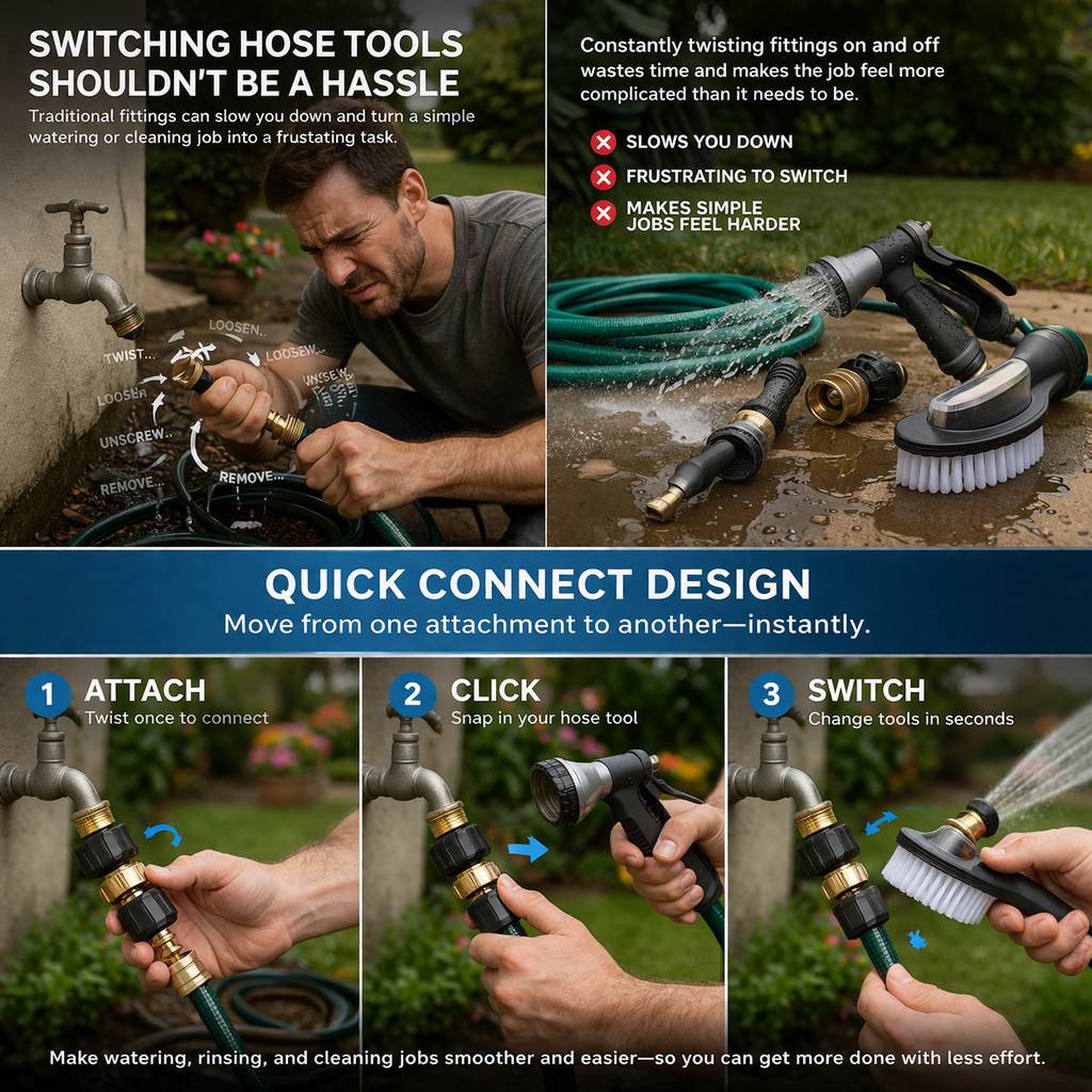 3/4" GHT Garden Hose Quick Connect Set – Leak-Resistant Male & Female Connectors