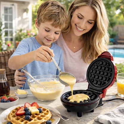 Mini Waffle Maker (4") – Non-Stick Single-Serve Waffle Iron for Quick Breakfast