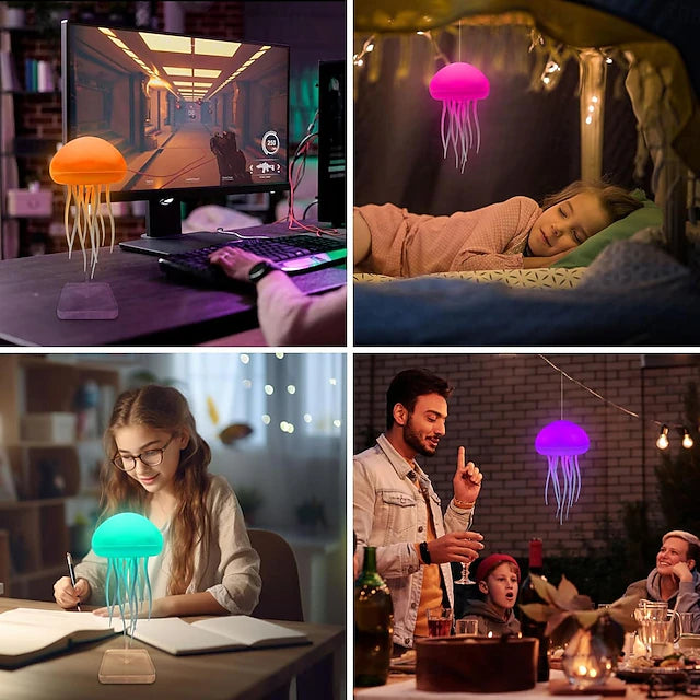 Smart Jellyfish Night Light with Voice Control, Animated Tentacles, and Color-Changing Glow