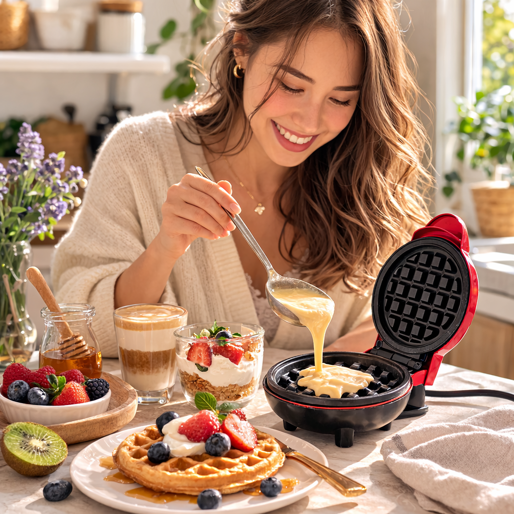 Mini Waffle Maker (4") – Non-Stick Single-Serve Waffle Iron for Quick Breakfast