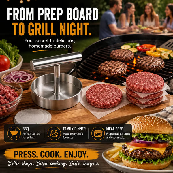 Stainless Steel Burger Patty Press – Uniform Patties Made Easy