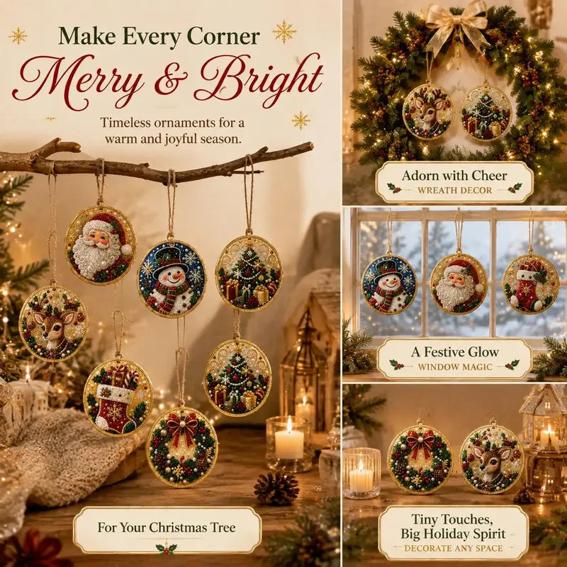 6-Piece DIY Wooden Christmas Diamond Painting Ornament Kit