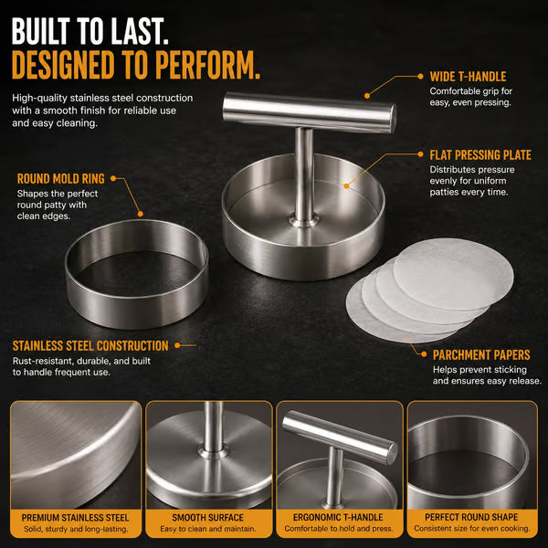 Stainless Steel Burger Patty Press – Uniform Patties Made Easy