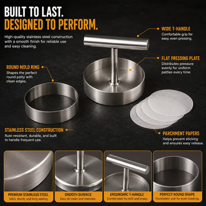 Stainless Steel Burger Patty Press – Uniform Patties Made Easy