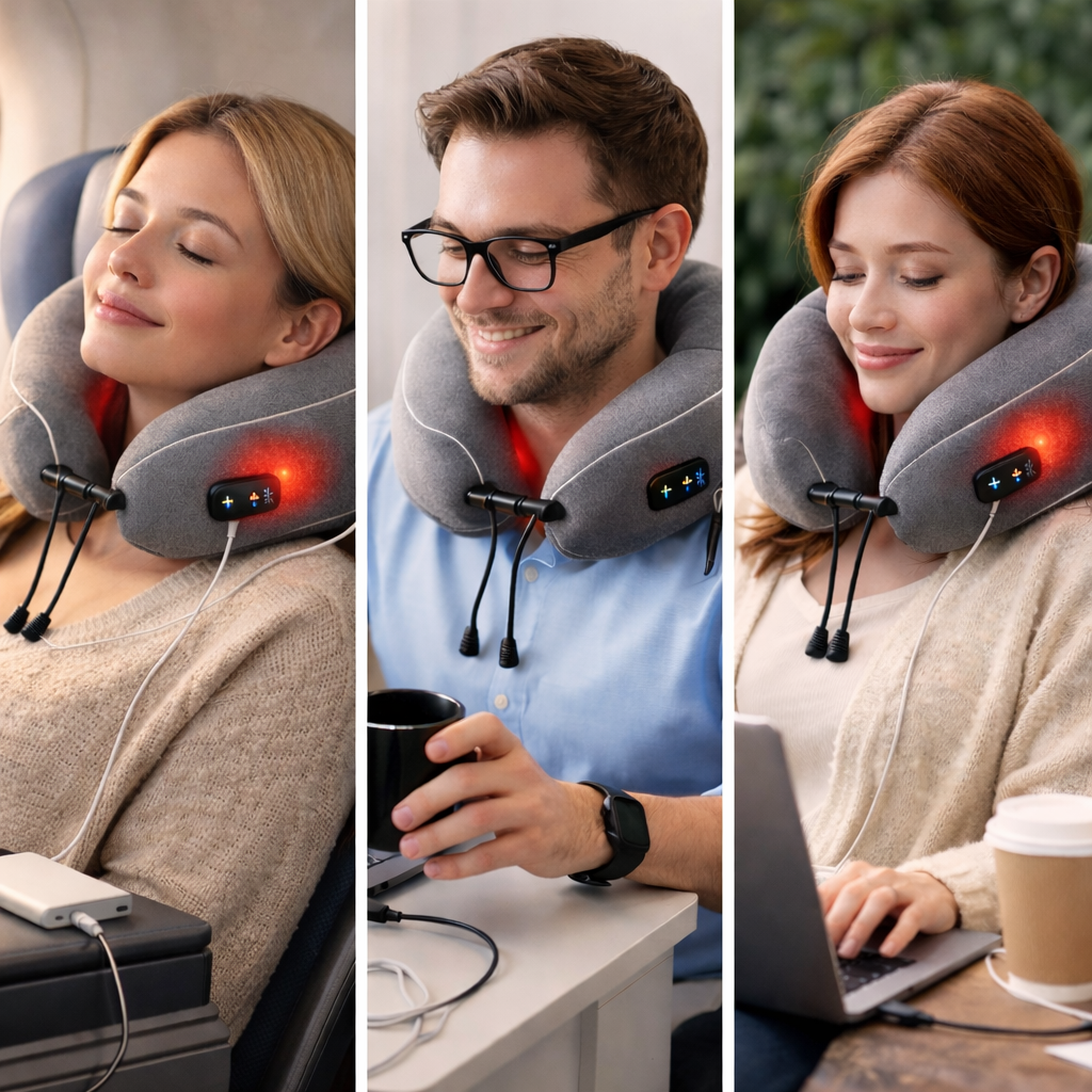USB Heated Neck Massager Pillow – Vibration Massage, U-Shaped Memory Foam