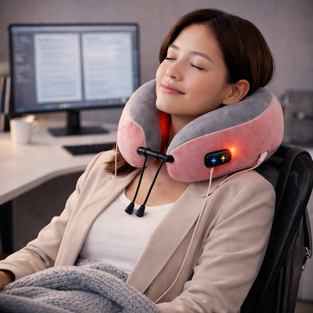 USB Heated Neck Massager Pillow – Vibration Massage, U-Shaped Memory Foam