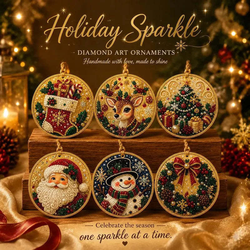 6-Piece DIY Wooden Christmas Diamond Painting Ornament Kit