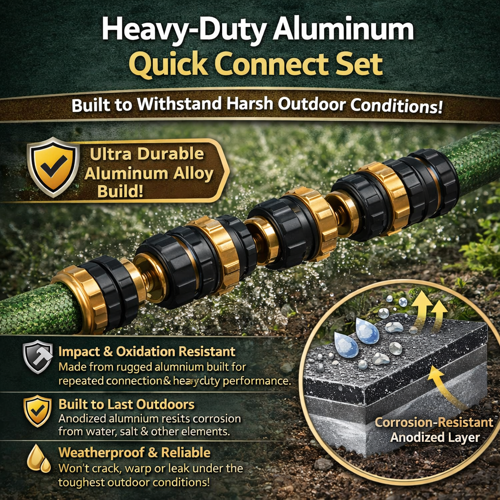 3/4" GHT Garden Hose Quick Connect Set – Leak-Resistant Male & Female Connectors