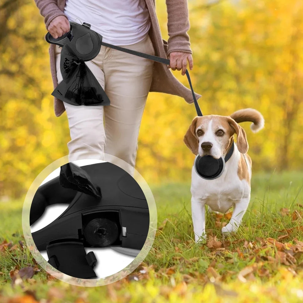3-in-1 Dog Leash with Built-in Water Bottle, Collapsible Bowl & Poop Bag Dispenser