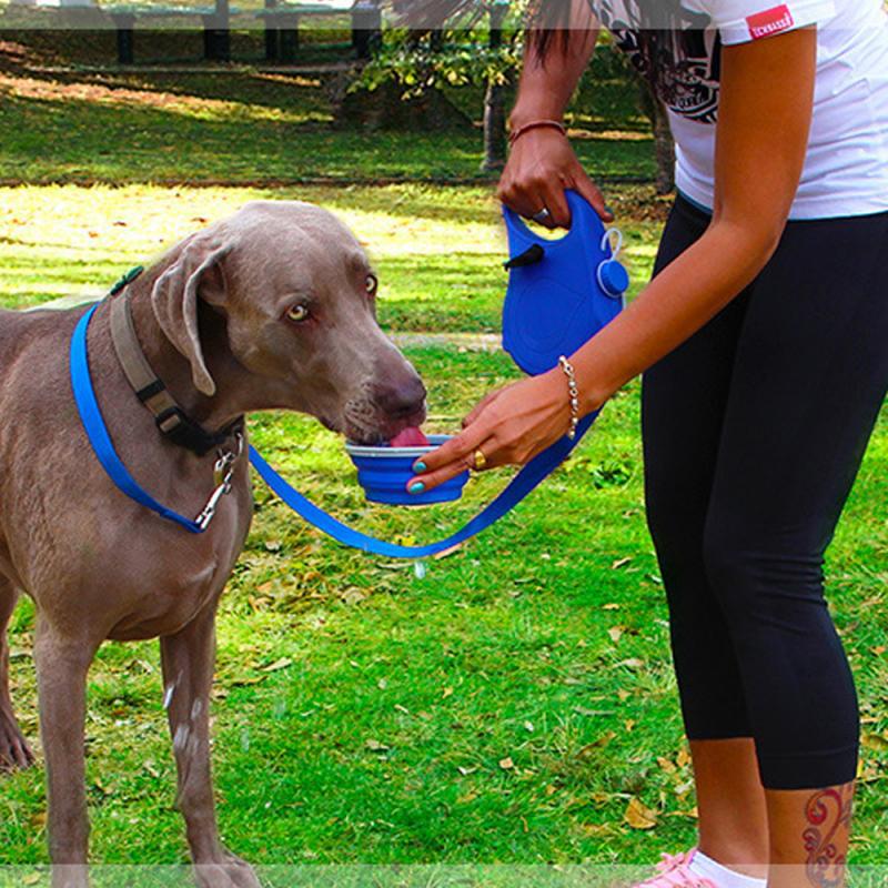 3-in-1 Dog Leash with Built-in Water Bottle, Collapsible Bowl & Poop Bag Dispenser