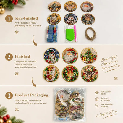 6-Piece DIY Wooden Christmas Diamond Painting Ornament Kit