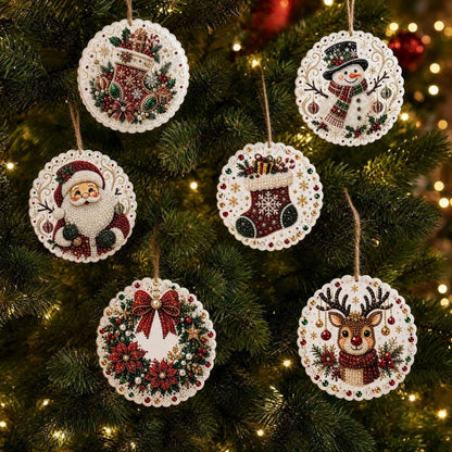 6-Piece DIY Wooden Christmas Diamond Painting Ornament Kit