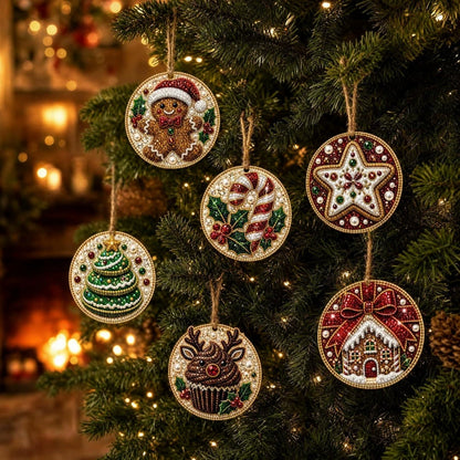 6-Piece DIY Wooden Christmas Diamond Painting Ornament Kit