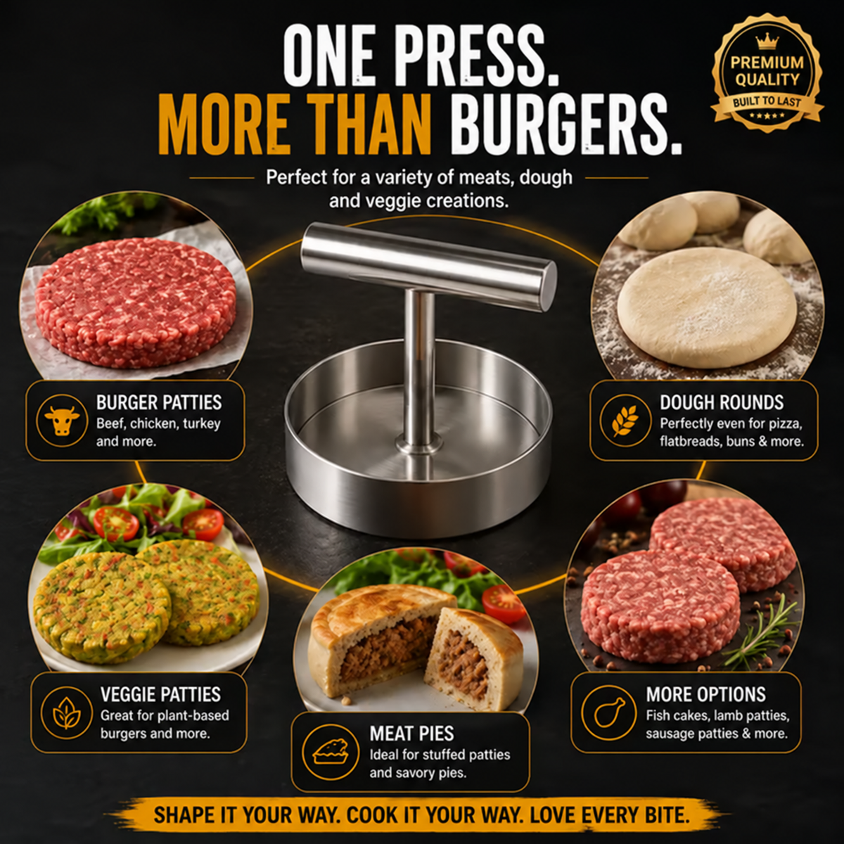 Stainless Steel Burger Patty Press – Uniform Patties Made Easy