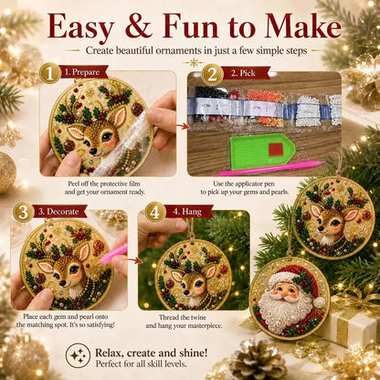 6-Piece DIY Wooden Christmas Diamond Painting Ornament Kit