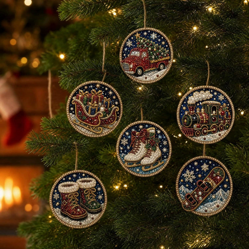 6-Piece DIY Wooden Christmas Diamond Painting Ornament Kit