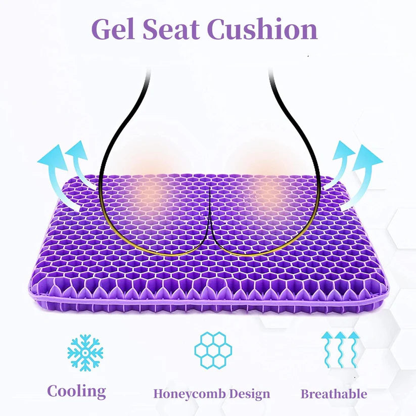 Gel Seat Cushion for Long Sitting, Double Thick Office Desk Home Wheelchair Seat Cushions for Back Hip Sciatica Tailbone Pain Sore Pressure Relief, Gel Cooling Game Chair Pads for Car Truck Driver